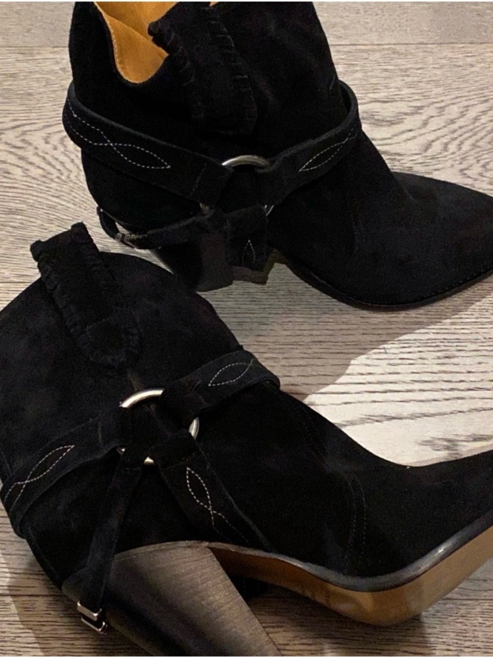 Isabel Marant Black Suede Heeled Ankle Boots with Tan Lining